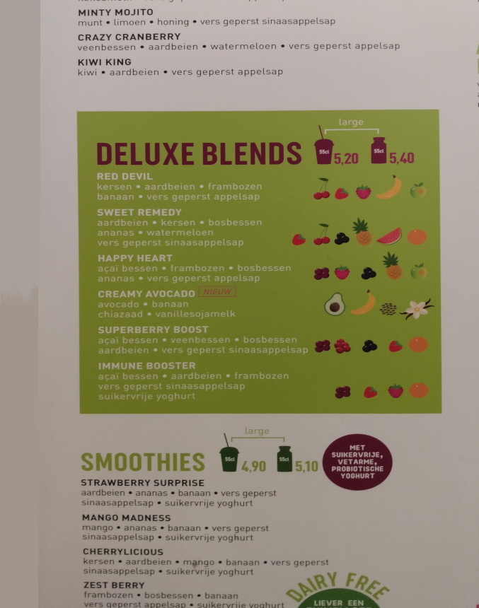 Smoothie - Zest Fresh Juicy Bars, Antwerpen - menu