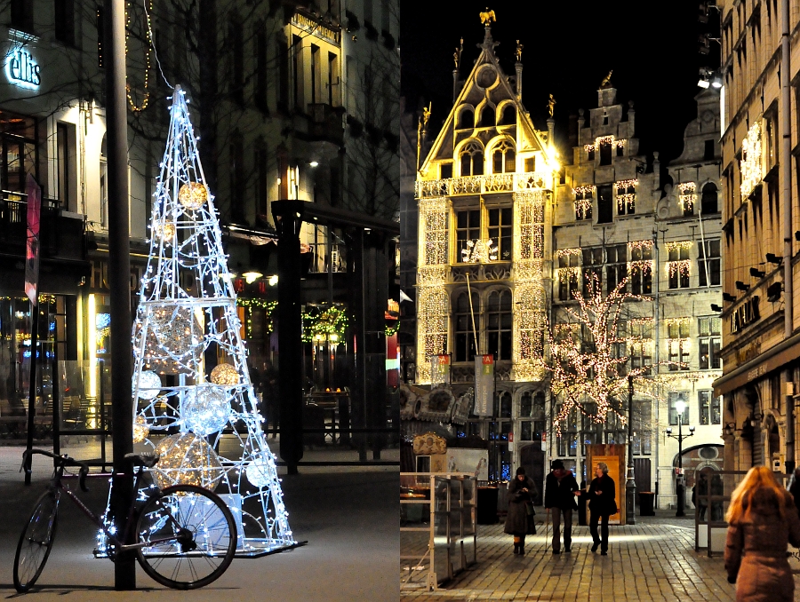 Po lewej: Keyserlei, po prawej: Grote Markt podcza Świąt Bożego Narodzenia
