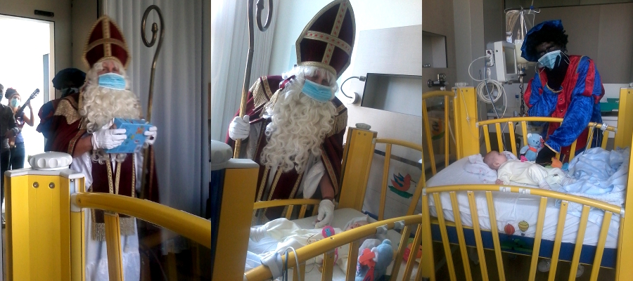 Święty Mikołaj oraz Czarny Piotruś odwiedzają dzieci w szpitalu UZA